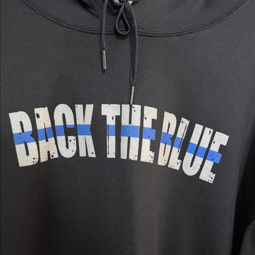 Gildan Black Hoodie with Blue Text - Picture 2 of 6